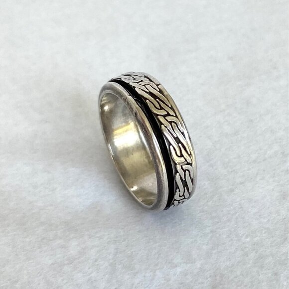 Sterling Silver 925 Chunky Sailors Knot Unisex 8MM Spinner Band Ring Sz 11.5 - Picture 6 of 15